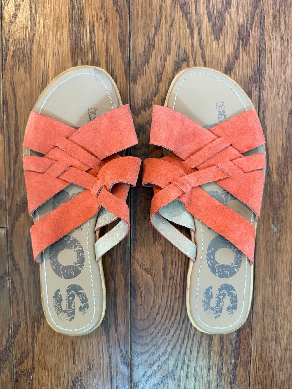 Sorel. Suede Crisscross Slide Sandals